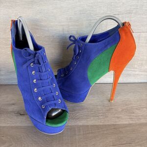 ALBA Blue Green Orange Platform Heels Womens Chic Stiletto Heel Shoes Size 10